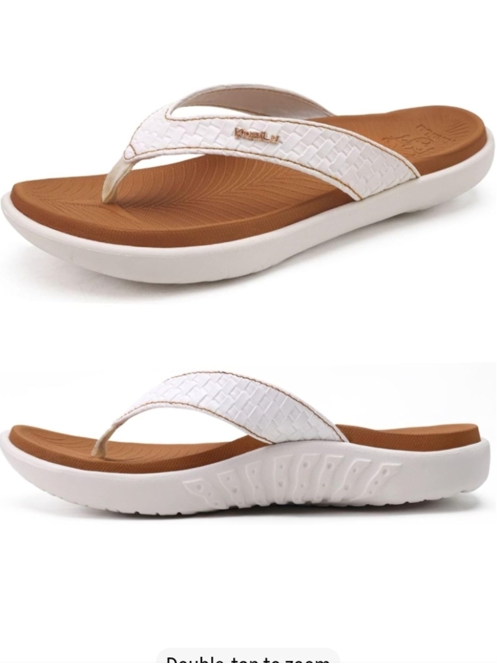 White Woven Thong Sandal with Cushioned Tan Footbed - Women